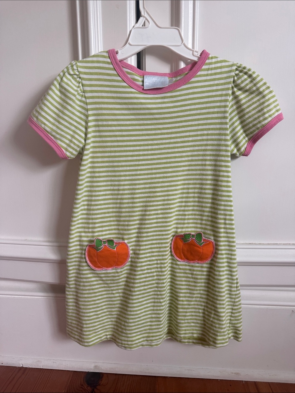 Little English Girls' Green & white Striped Pumpkin Pocket Dress
